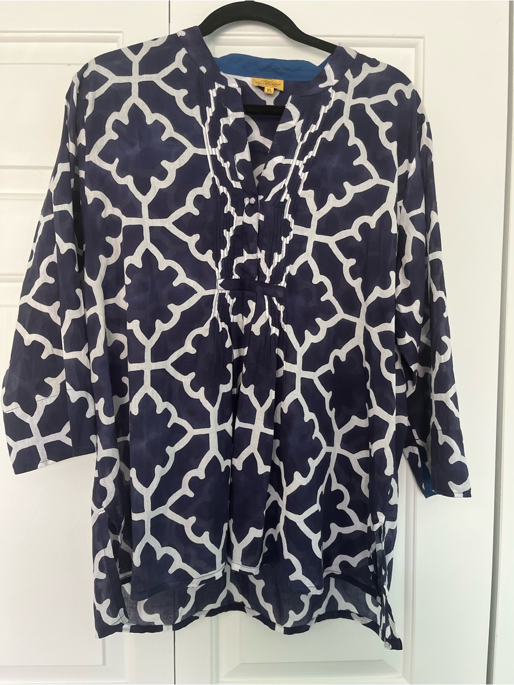 Roberta Roller Rabbit Navy and White Geometric Tunic Blouse